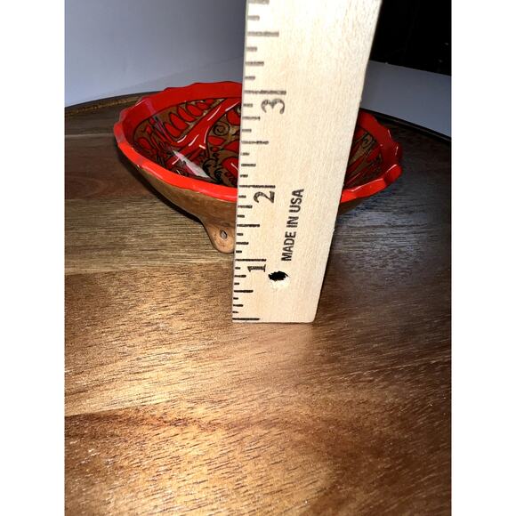 Mexican Decor Pottery Bird Bowl Hand Painted Bright Color Hangable 3 Footed Used - Picture 4 of 4